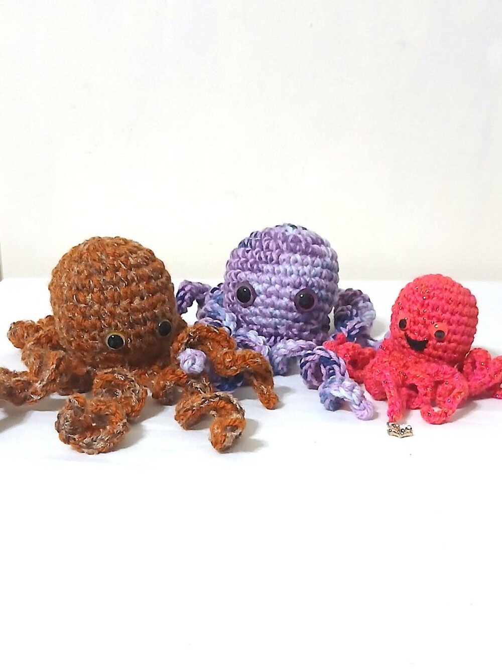 Handmade Crochet Octopus Plush Amigurumi Stuffed Toy Brown Purple Pink